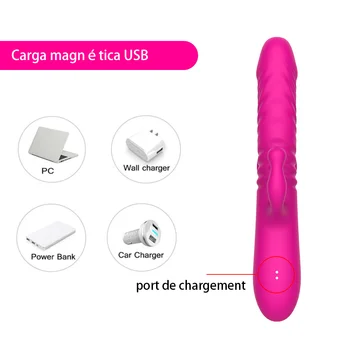3 IN 1 Telescopic Dildo Thrust Vibrator For Women Anal Rabbit Vibrators Female Sucking Clitoris Stimulate G Spot Sex Toys Couple 5