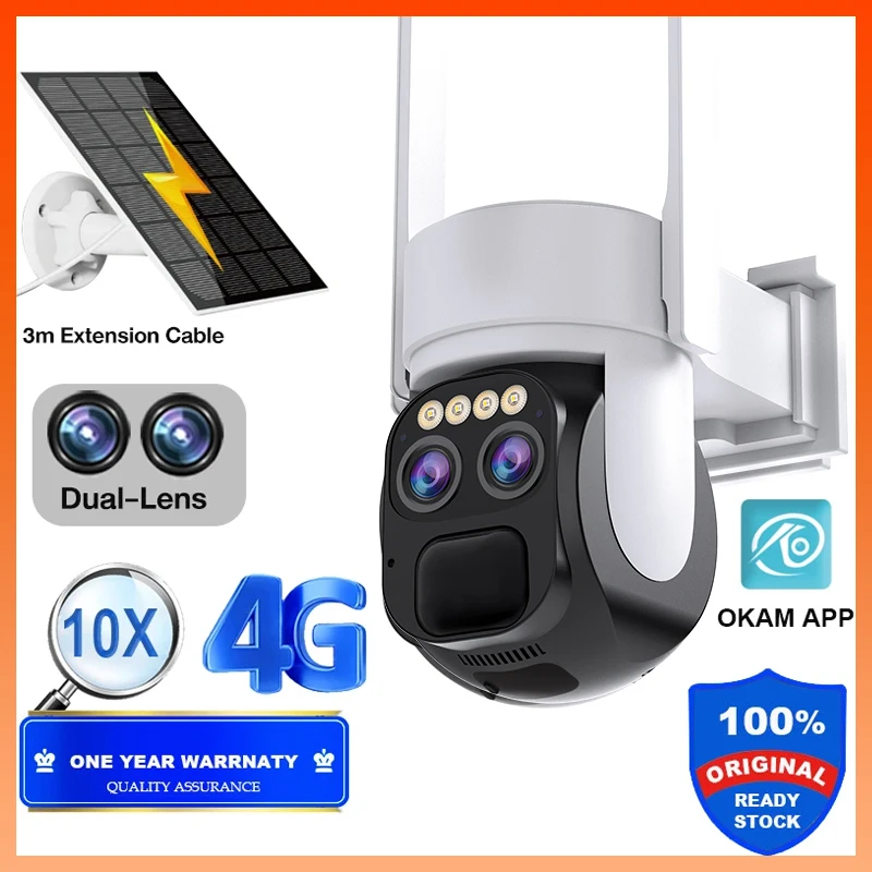 

HD 6MP CCTV 4G солнечная камера WIFI наружная Водонепроницаемая 3K двойная линза 10X оптический зум Обнаружение движения домашняя камера безопасности
