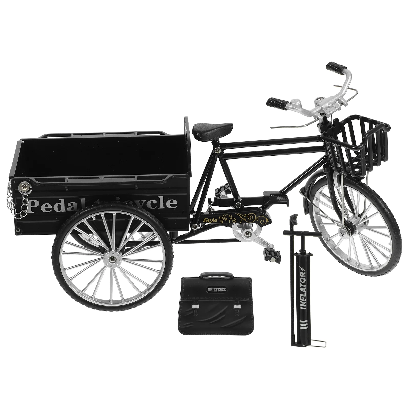 

1 Set Desktop Tricycle Figurine Bike Miniature Figurine Office Desk Decoration Vintage Tricycle Model