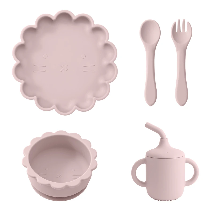 thumbnail image 1 of Mamaplan-juegos de platos de alimentación para bebé, vajilla de silicona con tazón de succión, platos de cena para niños, tazas Sippy, cuchara, 5 piezas, 1 of 5