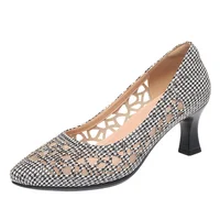 Summer Single Shoes Mesh Breathable Versatile High Heels Women's Shoes Middle-Aged Temperament Pointed Toe Shallow Mouth Shoes 5