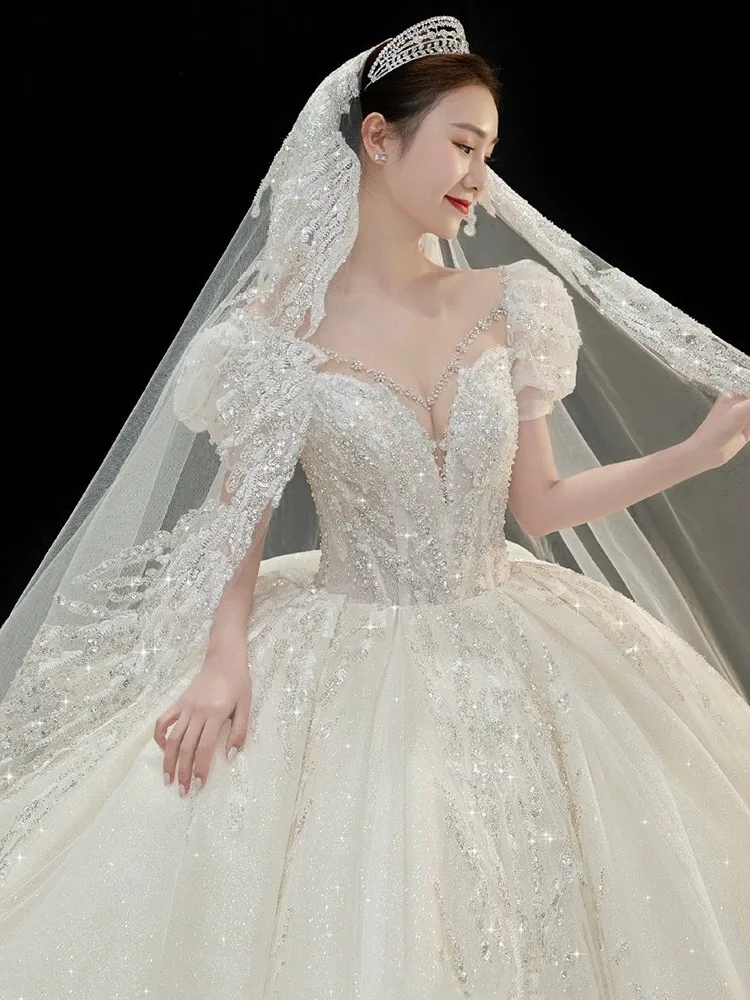 

2024 винтажное изысканное свадебное платье с коротким рукавом, v-образным вырезом, кружевной вышивкой с бисером, свадебное платье для беременных Vestido De Noiva