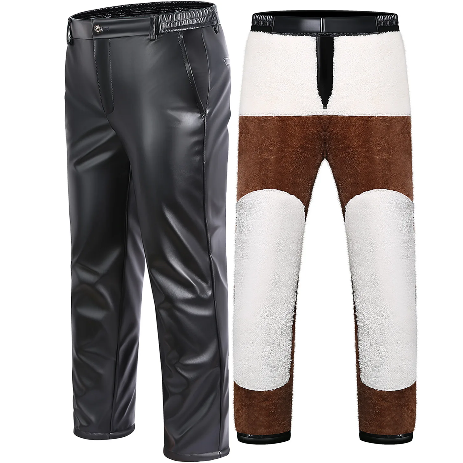 

2023 winter new black PU leather pants warm men's large pocket windproof and oil-proof motorcycle pants thickened large size
