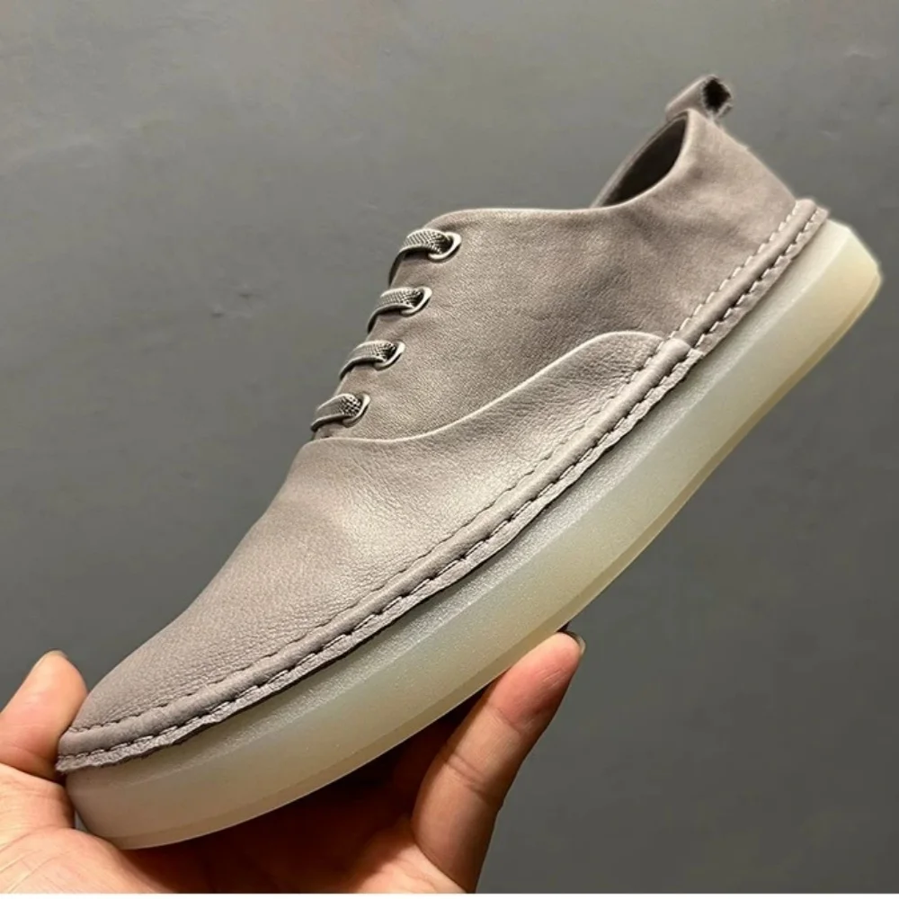 QHCCID Male Low Top Soft Cowhide Casual Shoes Shallow Breathable Summer Footwear