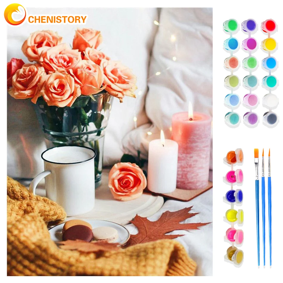 

CHENISTORY 60x75cm Painting By Numbers Frameless Purple Flower Paint By Numbers On Canvas DIY Number Painting Home Decor