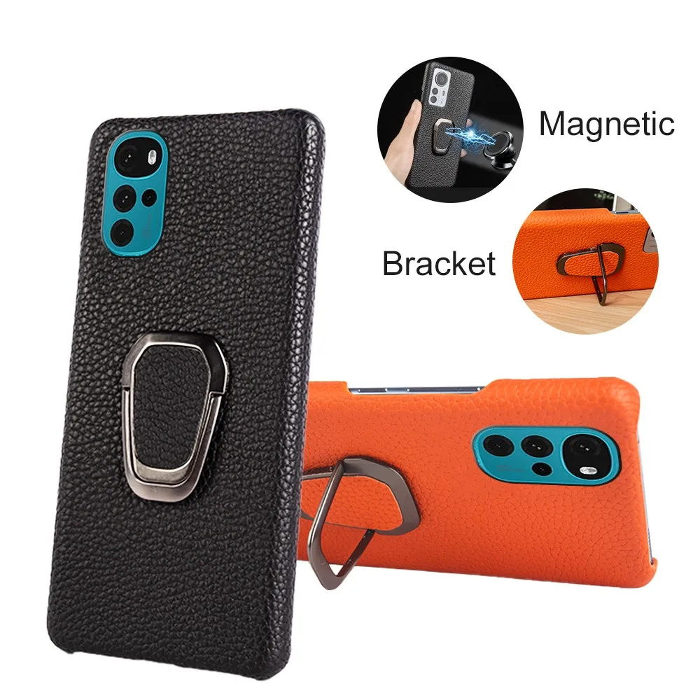 For Motorola G22 Case Retro Genuine Leather Cover for Moto Edge S30 E32 edge X30 G50 G60 G60S E6 Car Stand Holder Phone Cases