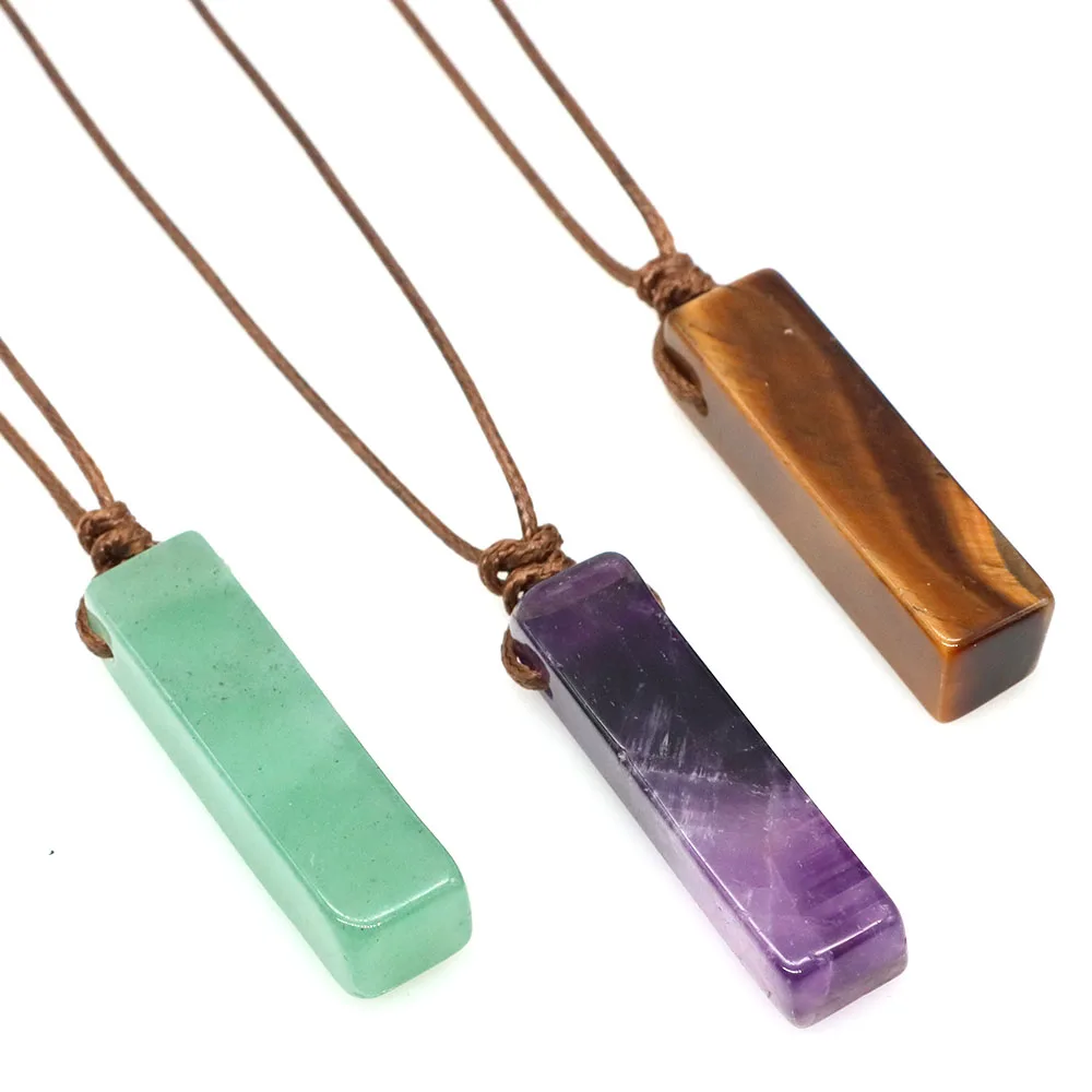 Colgante rectangular de cristal Natural para hombres y mujeres, piedra curativa, Gema energética, Reiki, Chakra, amatista, collar, joyería encantadora, 40x10mm