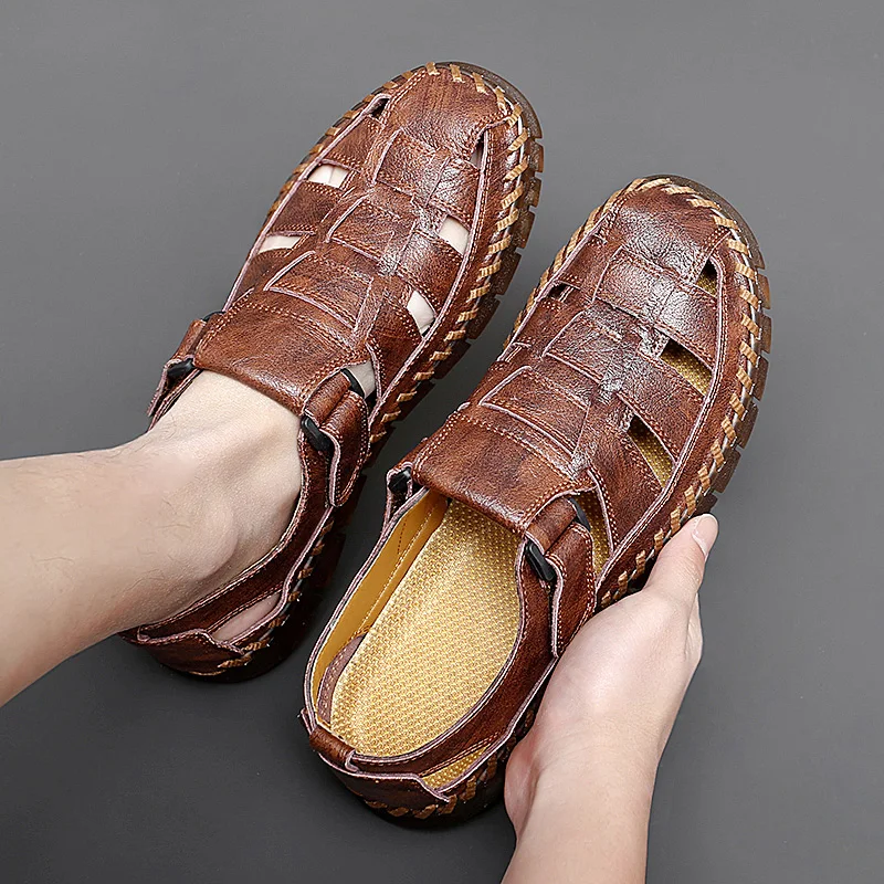 Men\'s Brown Handmade Leather Shoes/Sandals Sz 10 SKU 4616 Men main image 3