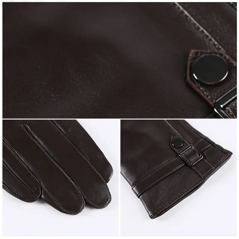 Winter Genuine Sheepskin Leather Cycling Gloves Men Touchscreen Texting Driving Bike Motorcycle 양가죽Warm Fleece Gloves Gentleman 4