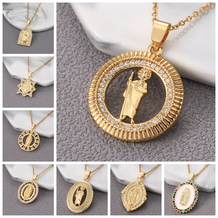 Multiple styles Two colors of gold and silver Necklace copper Virgin Mary  Round Pendant Elegant Women's Neck Accessories Jewelry - AliExpress