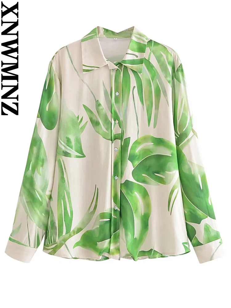 

XNWMNZ Women's Tropical Print Shirt woman vintage Long Sleeve Button Shirts Women's Blouse Top 2022 summer Fall