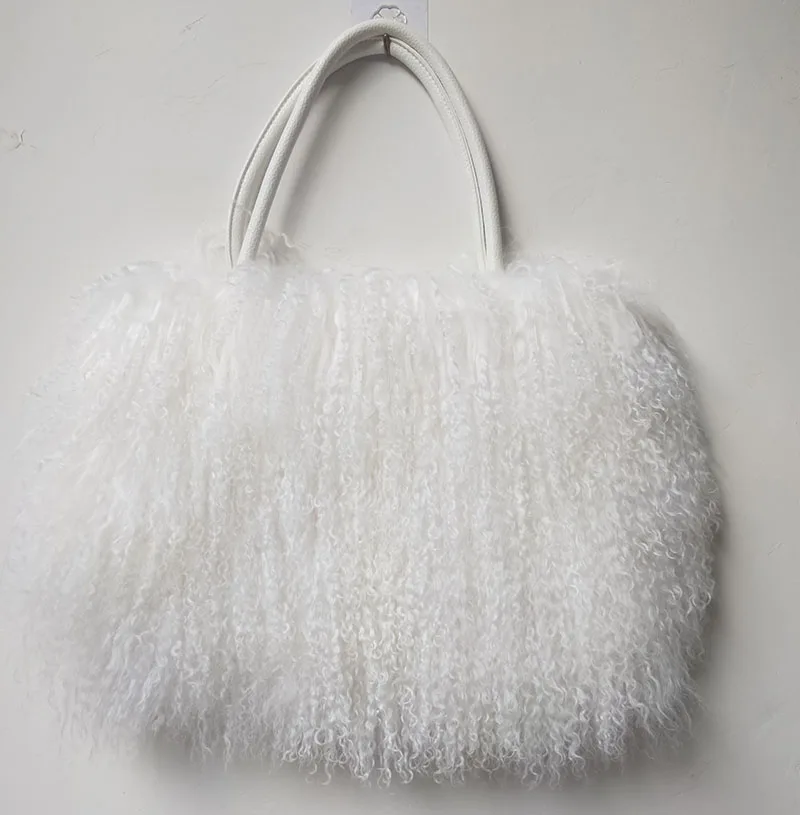 2024 Winter Women Real Mongolia Lamb Fur Handbag Fashion Female Genuine Fur Bag 5