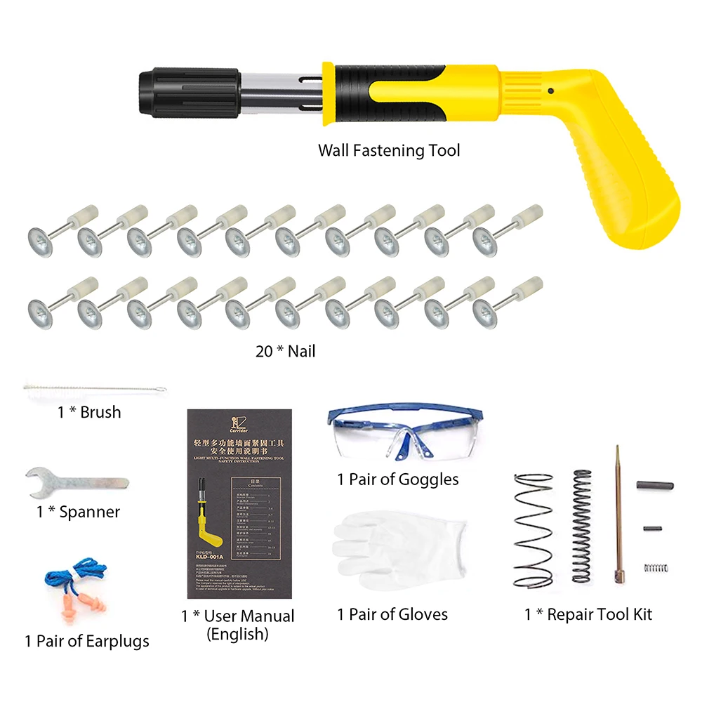 Nail Wall Fastening Tool Kit With 20 Nails Nailing Gun Low Noise Steel