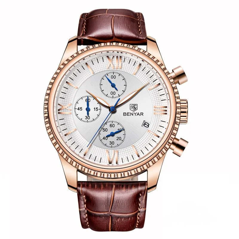 BENYAR Men's Watch Fashion Sport Quartz Watch For Men Wristwatch Top Brand Luxury Leather Watches Men Relogio Masculino