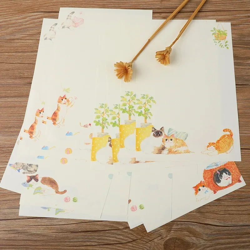 Kawaii Cats Envelopes with Letter Pads Cartoon Letter Writing Paper Wedding Invitation Card Cover 9pcs/set kraft paper envelopes window envelopes mailing envelopes mini envelopes writing paper set