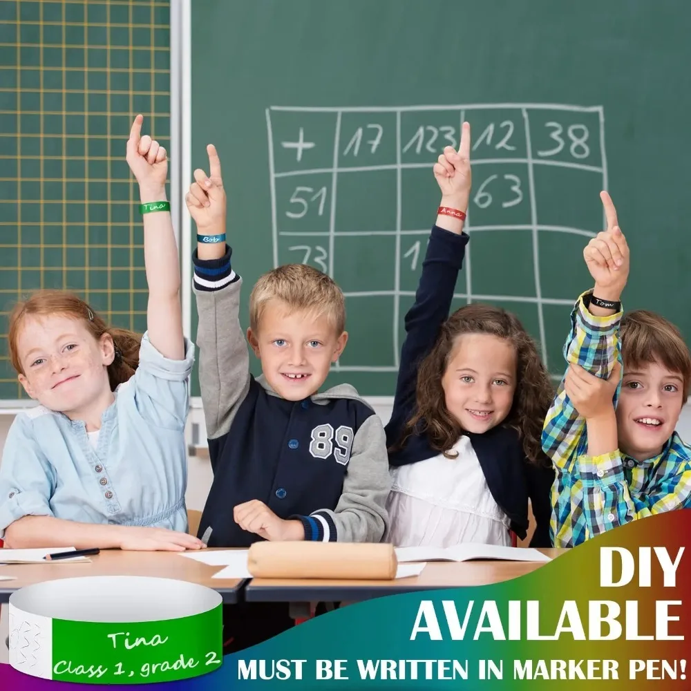 100 Pcs Paper Tyvek Wristbands Waterproof Ticket Bar Identity Synthetic Paper Wrist Playground Swimming Bracelets ID Wrist Bands