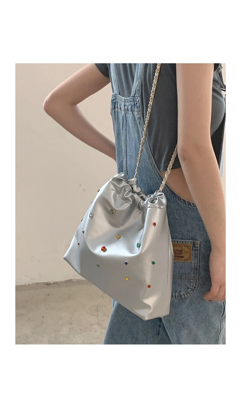 JIAERDI Beading Y2k Grunge Handbags Women Leather Large Capacity Casual Tote Bags Ladies Vintage Harajuku Shoulder Bag Aesthetic