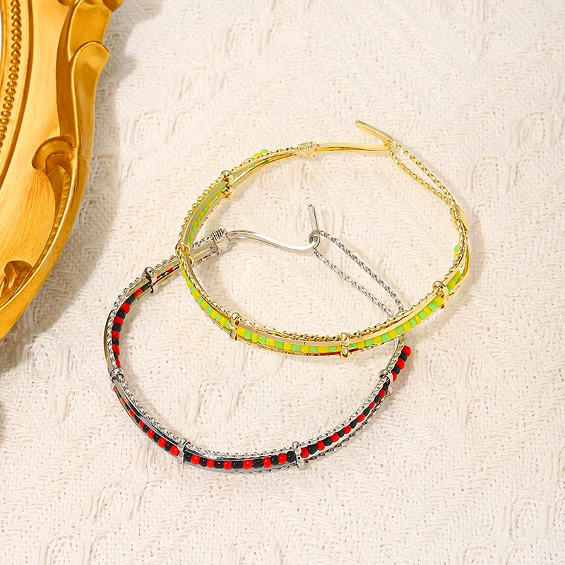 G&D Noble Bohemia Handmade Ethnic Beads Bangle for Women Gift Gold Plated Babalawo Green and Yellow Beads Bangle Orula Bracelet 4