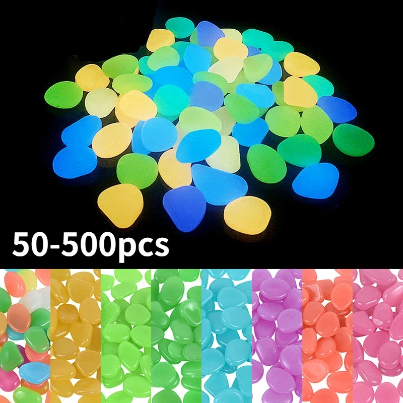 50-500 Pz Decorazione Del Giardino Ciottoli Pietra Luminosa Bagliore In Ciottoli Decorativi Scuri Acquario All'Aperto Decorazione Dell'Iarda Dell'Acqu