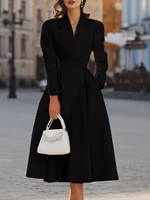 Long Sleeve Holiday Patchwork Chic Maxi Dress Women Autumn V Neck Slim Party Dress Elegant Fashion Ladies Knee Length Dresses