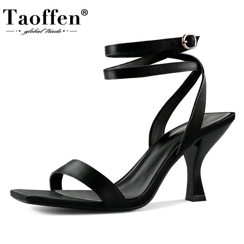 TaoffenWomenSummerSandalsSize3543SatinHighHeelsSquareToe