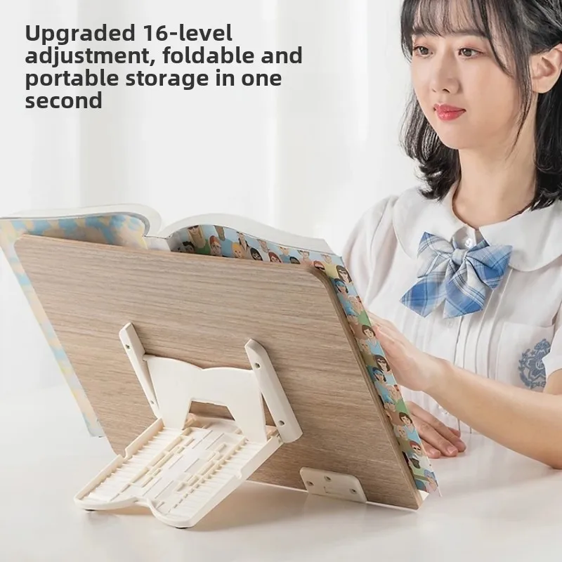 Bamboo Book Stand with Adjustable Page Clips  Portable Lightweight Book Holder for Cookbooks Reading Desks and Study Rooms 3