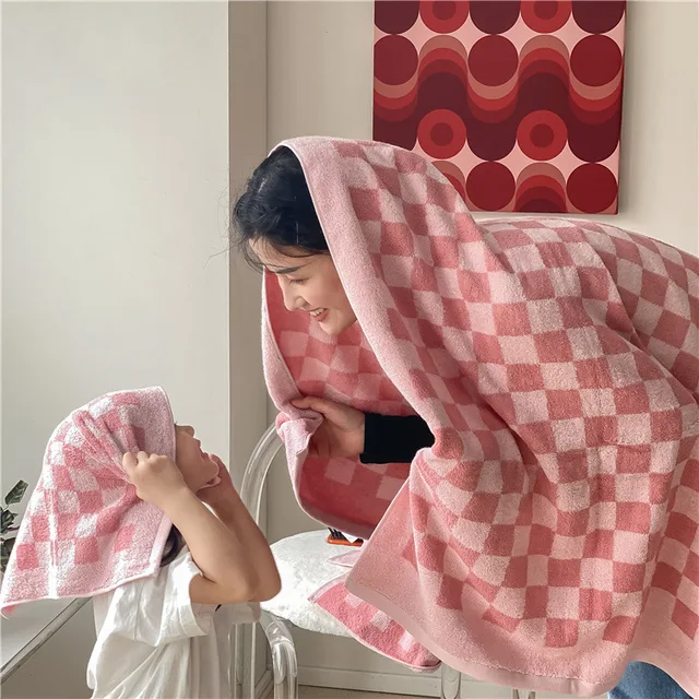 Ins Hosszú Színű Pamut Kockás Fonalon Festett Törülköző Tiszta Kontraszt Puha Bőrbarát Fürdő - Image 3