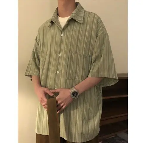 

2023 High Quality Stripes Casual Shirts Basic Handsome Male Shirt Men's Shirts Fashion Short Sleeve Caual Breathable Top A43