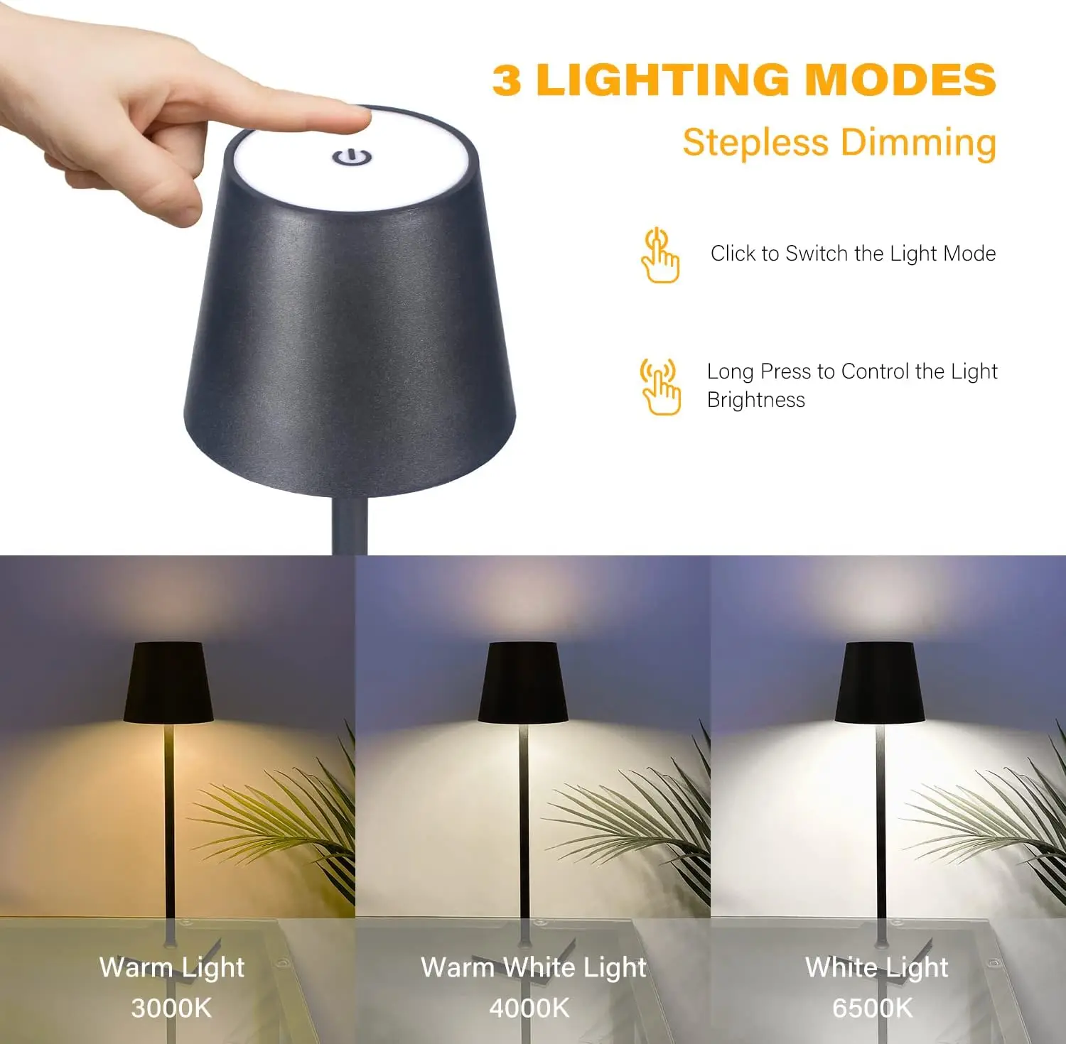 LED 데스크 램프, USB 충전식 테이블 램프, 바 레스토랑 분위기 무선 터치 램프, 호텔 침실용 방수 LED 조명