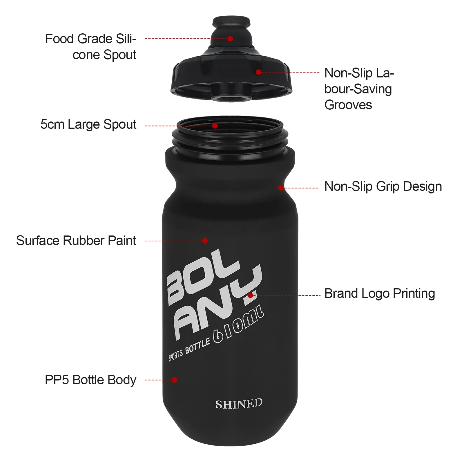 Bicycle Water Bottle Sports Bottle Rubber Paint Plastic Portable Squeeze Drinking Outdoor Kettle Cycling Supplies 610ML