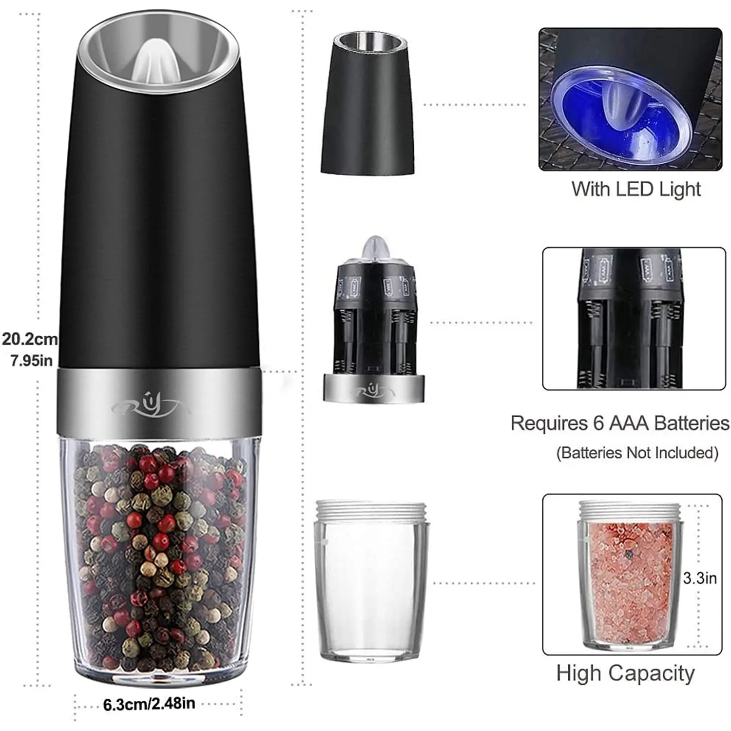 Electric Pepper Mill Gravity Induction Salt and Pepper Grinder Automatic  Kitchen