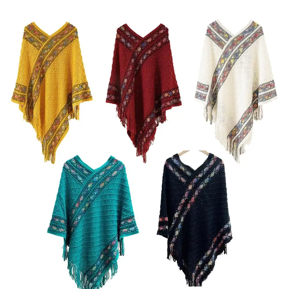 Women's Retro Pullover Tassel Shawl Unique Vintage Knitted Comfortable Warm Loose Ethnic Sweater Retro Style Pullover Shawl
