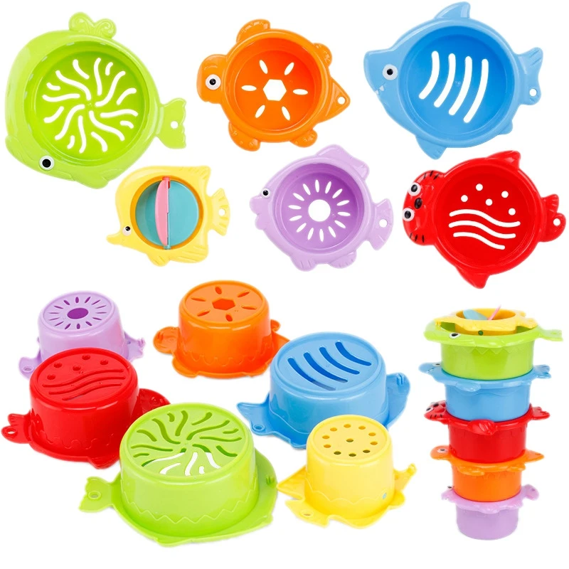 

6 Pcs Set Stack Cup Baby Bath Toy Kid Bathroom Water Toy Child Boy Girl Toddler Bathtub Seaside Beach Swimming Pool