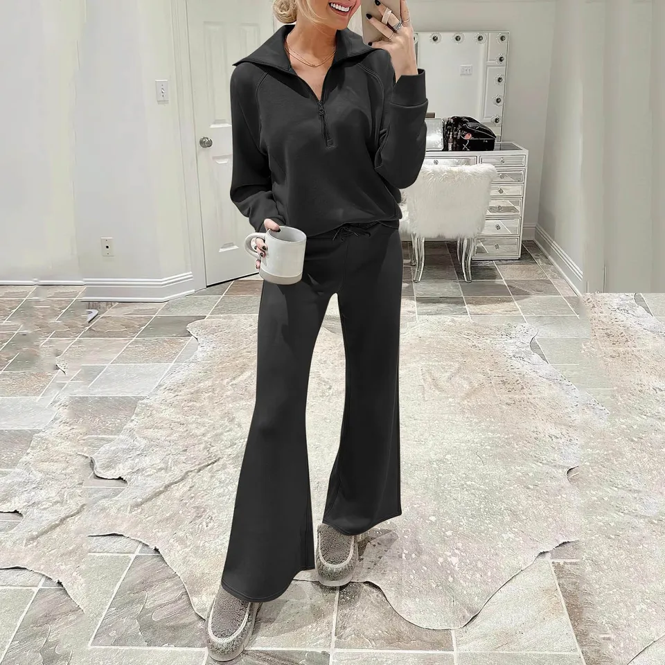 Completo Tuta Donna Casual Stampato Maniche Lunghe Pantaloni Jogger