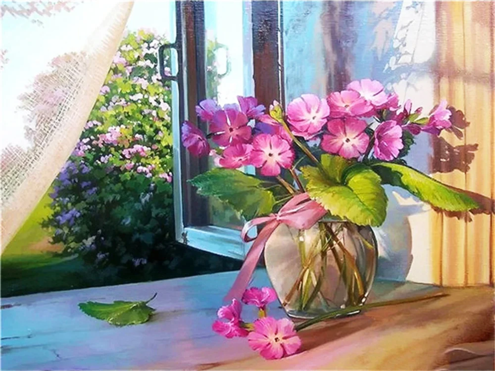 Landschaft Blumen Meer Gedruckt Leinwand Kreuz Stich Stickerei Kit Malerei Handarbeit Handwerk Nähen Magie Großhandel Schmuck – Detail 24