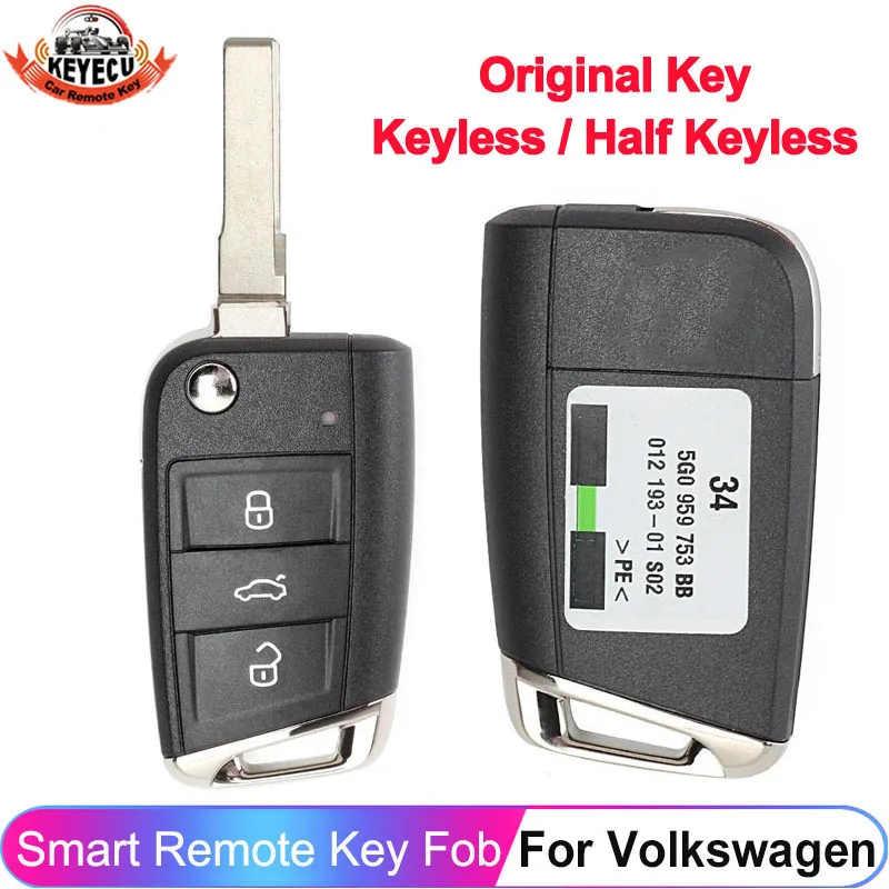 KEYECU Original Key Remote Fob 434MHz ID48 MQB Chip For Volkswagen MQB Golf VII MK7 For Skoda Octavia A7 5G0959753BC AB BB
