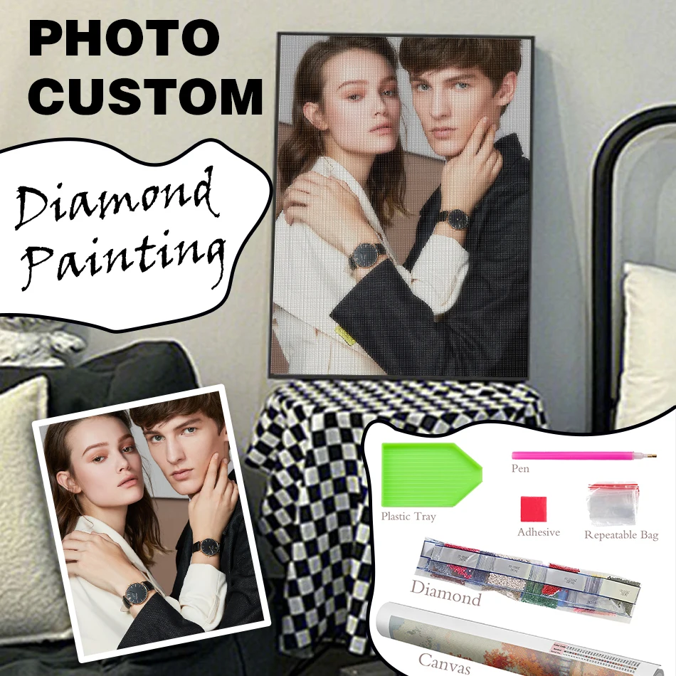 Photo 5d DIY Diamond Painting Photo Customization of Your Own Picture Full Square/Round Diamond Embroidery Gift Couple,diamond painting,diamond art painting kit,diamond painting set