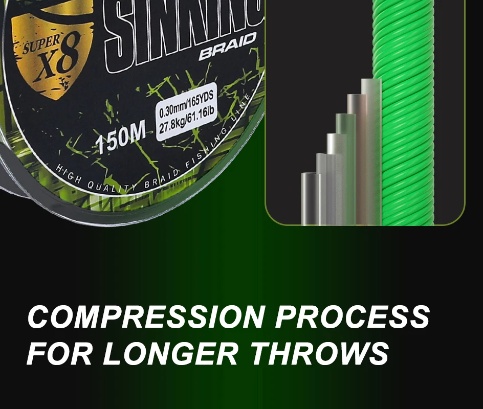 MIFINE SINKING X8 Upgrade Angelschnur 150 m 18LB-67LB geflochten superstark 8 Stränge Multifilament PE-Schnur Karpfendraht Zubehör – Detail 13