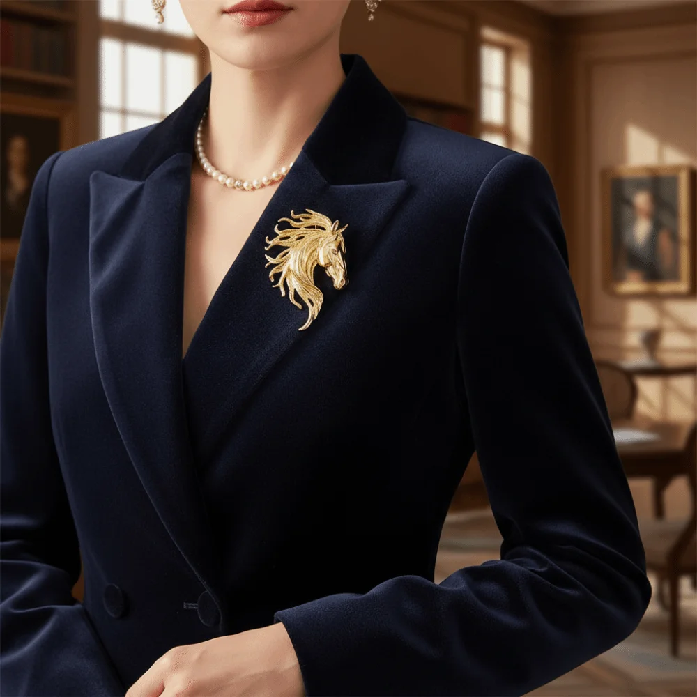 Zodiac Theme Luxury Glossy Horse Head Brooches Elegant Unisex Design Zodiac Animal Pins Fashion Style Animal Pins New Year Gifts