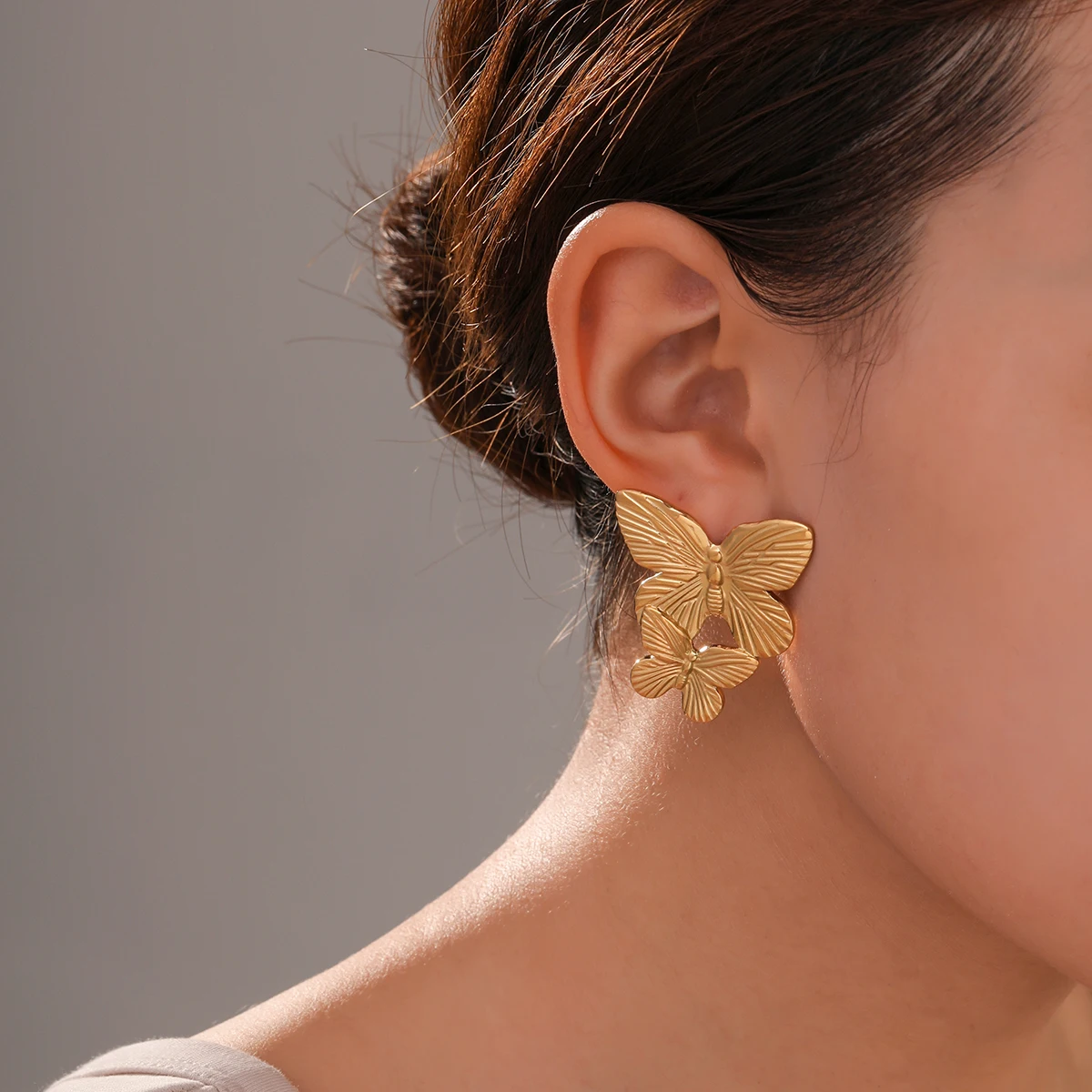 Mode Frauen Vergoldet Textur Edelstahl Tropfen Aussage Ohrringe Aretes Acero De Inoxidable Mujer – Detail 1