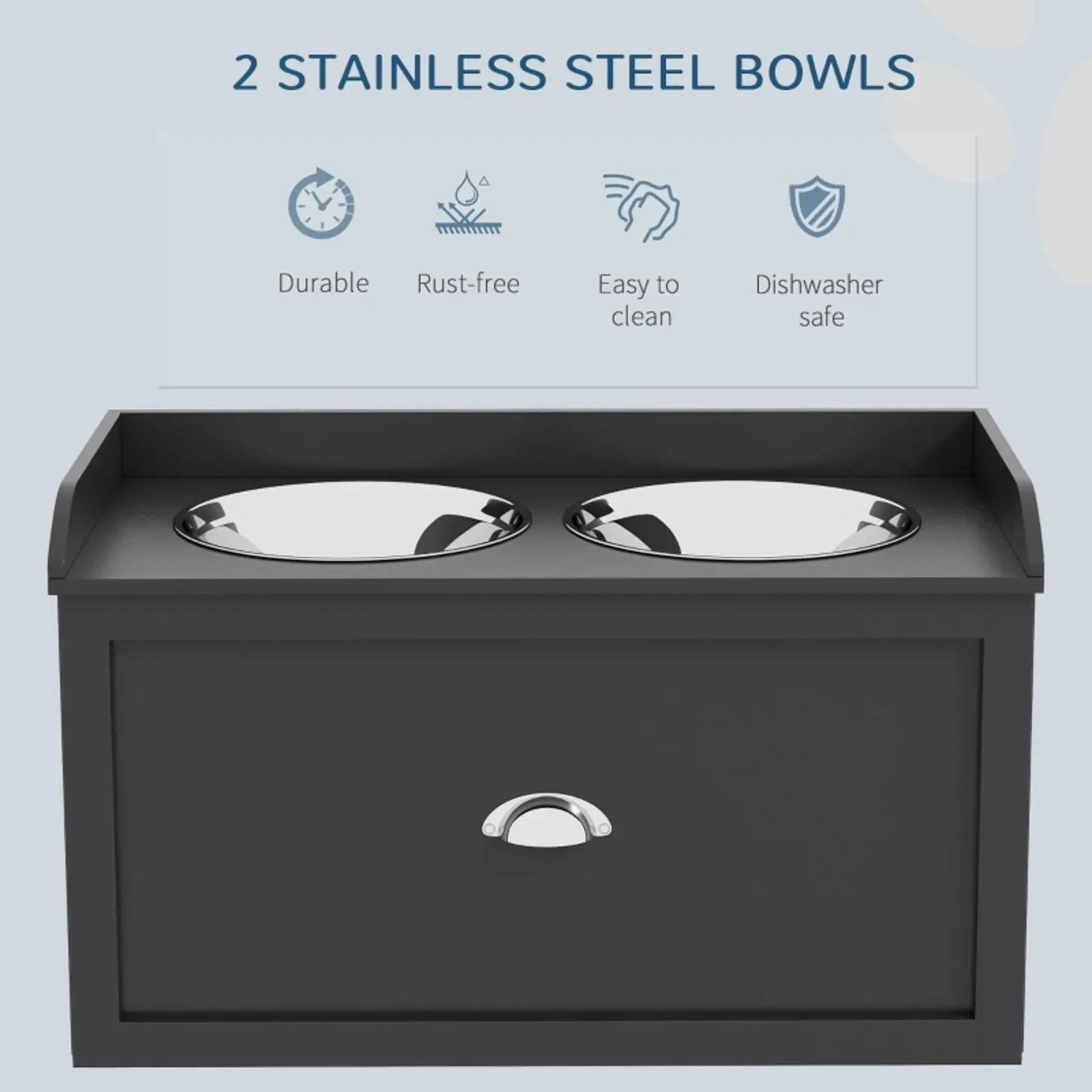 Raised Dog and Cat Feeding Station with 21L Storage Stainless Steel Bowls Pet Beds Furniture Set for Home Food Management
