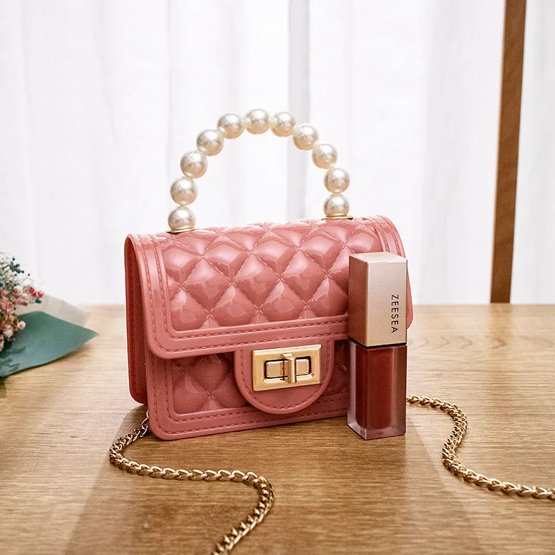 Women's 2023 Ladies Handbag New Pearl Hand Chain Mini Jelly Bag Leisure Mouth Red Bag