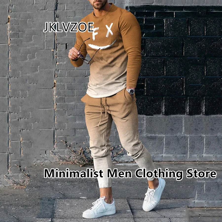 New Arrival Men Tracksuit 2 Piece Sets Luxury Long Sleeve T-Shirt＋Trousers Sports Suits Fashion Oversized Casual Men's Clothing