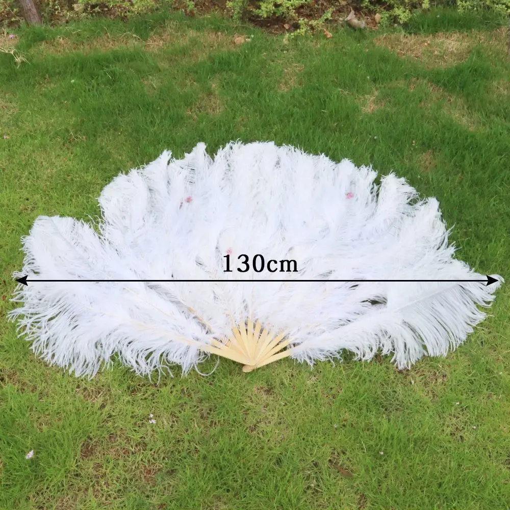 Abanico De Plumas Plegable Blanco – Estilo Chino Con Encaje Bordado, Borlas Colgantes, Para Bodas, Fiestas O Decoración