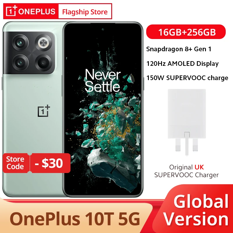  OnePlus 10T 5G Global Version Smartphone 16GB 256GB Snapdragon 8+ Gen 1 120Hz AMOLED Display 150W Charge 4800mAh 50MP Cellphone 