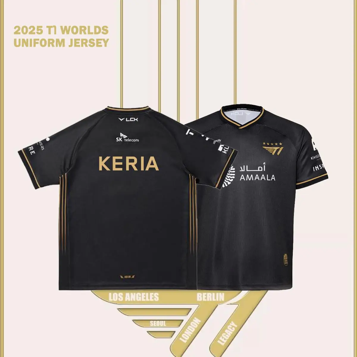 2025 League Of Legends World Champion All-black Team T-shirt Faker