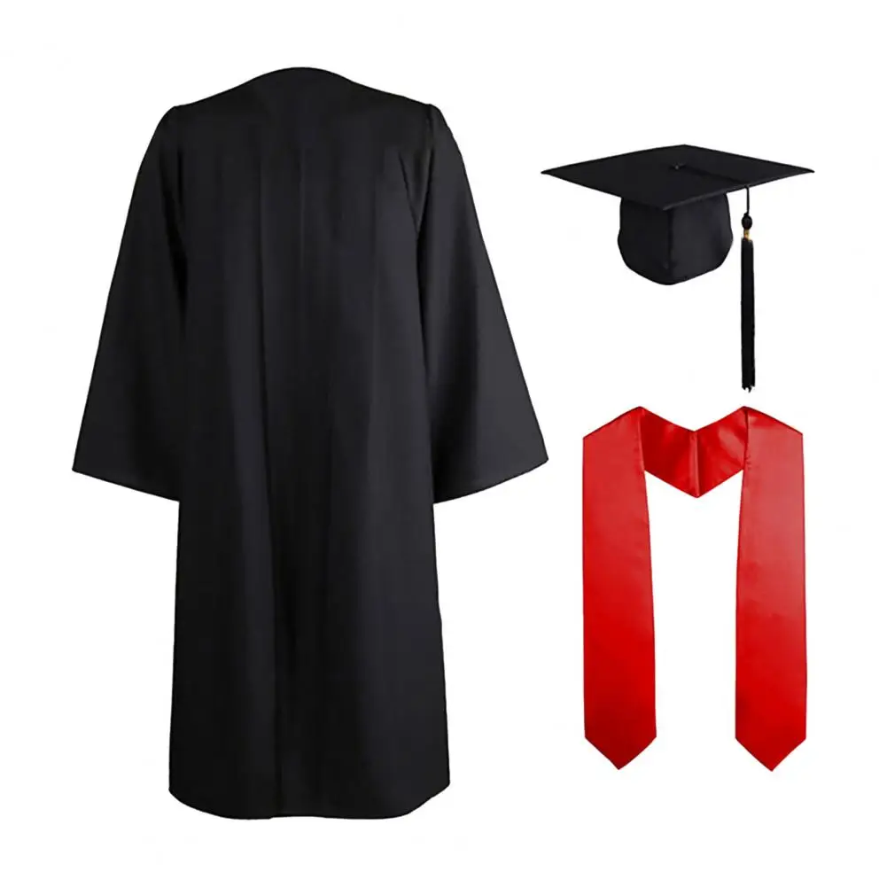 

3Pcs Adult Graduation Gown Hat Set Unisex School Uniform Cosplay Bachelor Costume Set Academic Gown Fringed Hat Cape Set