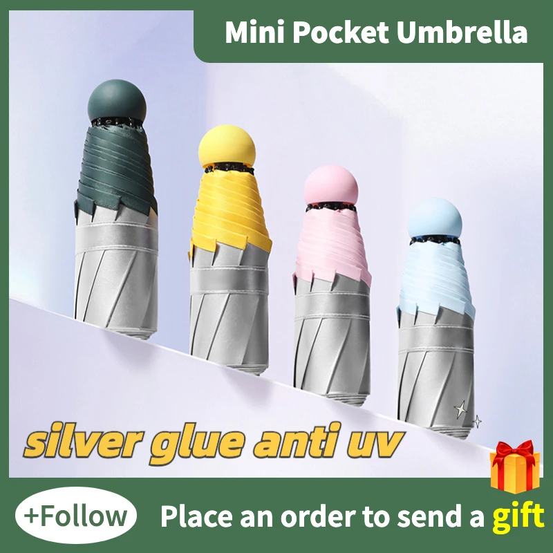 

Mini Wrapped Titanium Silver Glue Five Folding Umbrella for Women 8 Bones Uv Sunproof Waterproof Small Sunny and Rainy Umbrellas