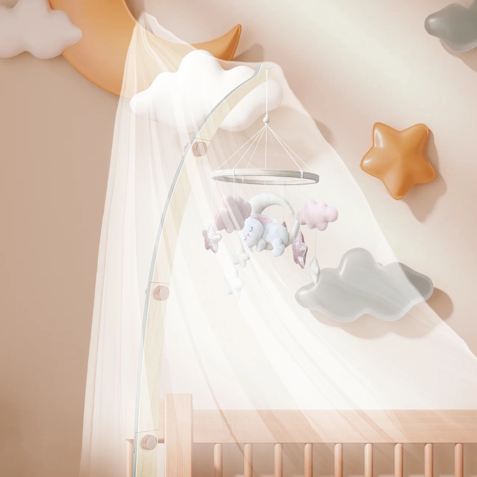 Giostrina Montessori Per Culla - Sonagli In Feltro Grigio, Decorazione Nursery - Foto 6