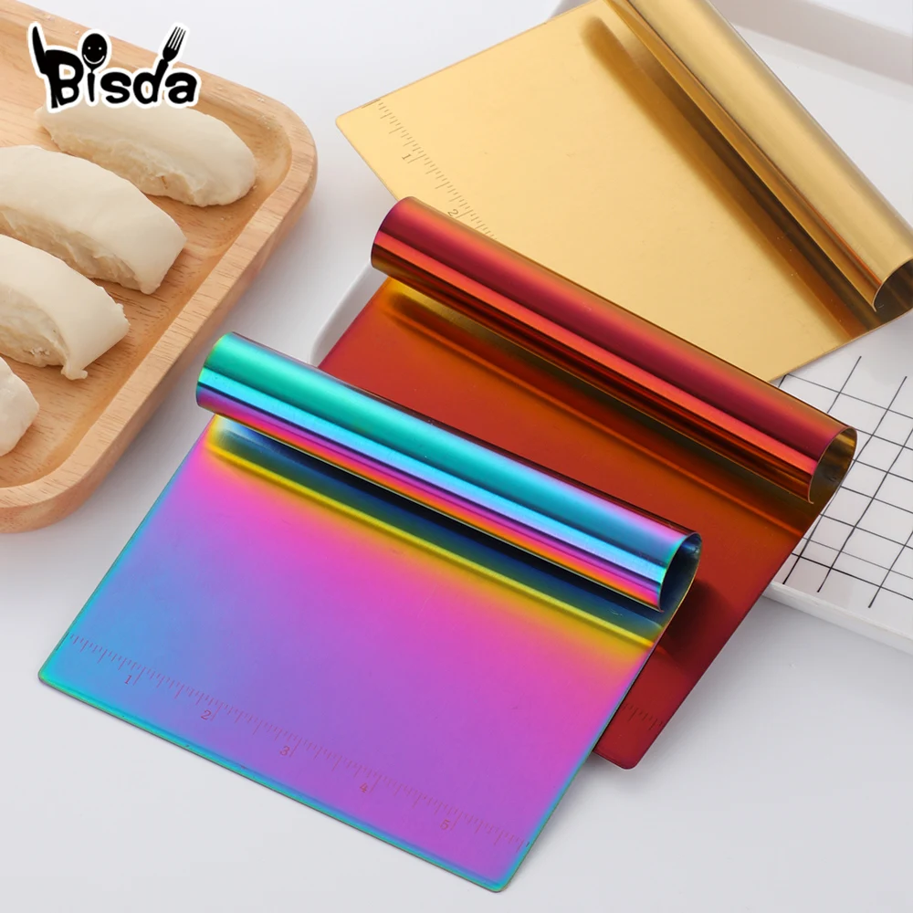 1/2pcs Stainless Steel Dough Cutter Gold Bread Scrapers Pastry Spatulas Pizza Scraper Cake Cutting Kitchen Utensils 1